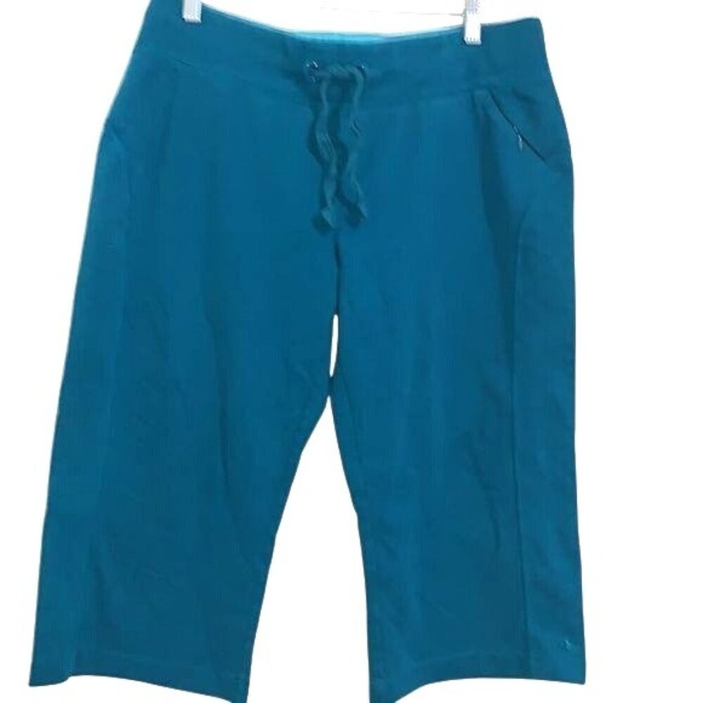 Athletic Works Womens Teal Capri Sweatpants Size L Drawstring Waist Cotton Blend